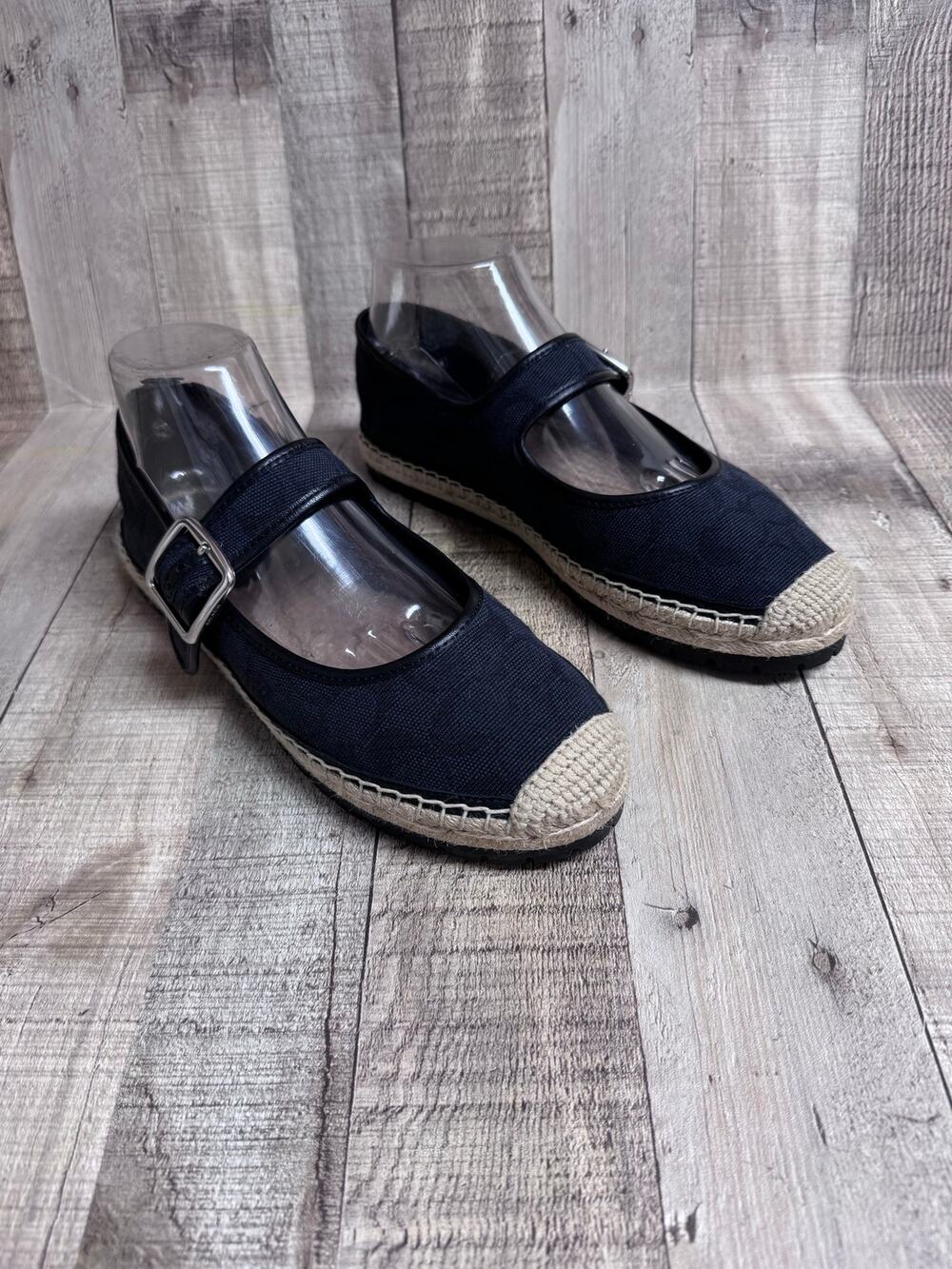 COACH Courtney Mary Jane Signature "C" Espadrilles Black Size 8.5